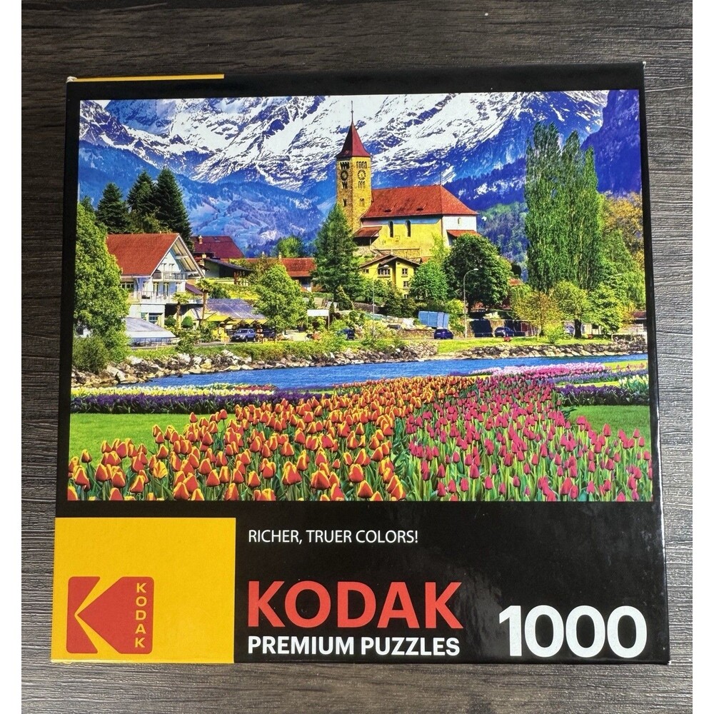 New Sealed Kodak Premium Puzzle 1000 Pc Jigsaw Switzerland Brienz Tulip Flowers